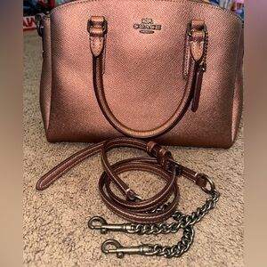 Coach rose pink Satchel Bag with Chain Accent